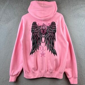 ESY SURF CO Y2K Pink Angel Wing Heart Zip Up Hoodie Sweatshirt Classic M